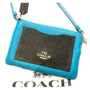 Coach Blue and Black Color Block Wristlet